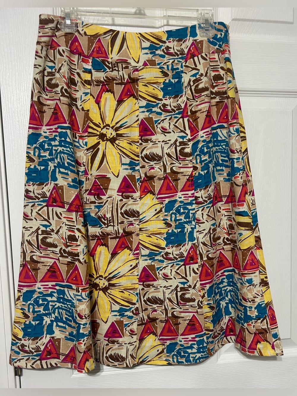 Choices Women’s 100% Linen Skirt Floral A-Line Zip Up Size S